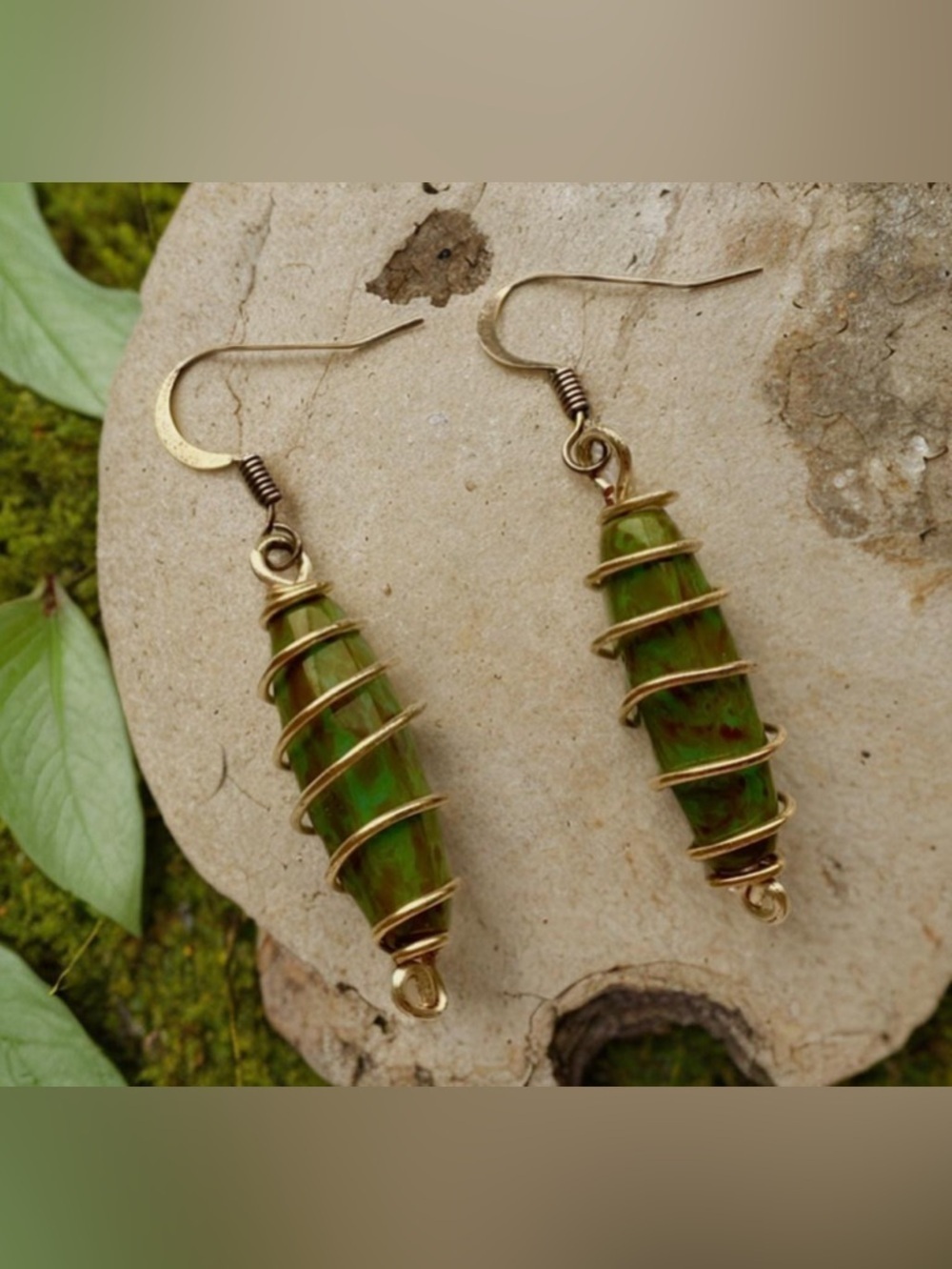 Green Spiral Drop Earrings